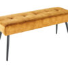 Lavice BOUTIQUE 100cm s knoflíky, sametová, hořčicově žlutá, s černými kovovými nohami